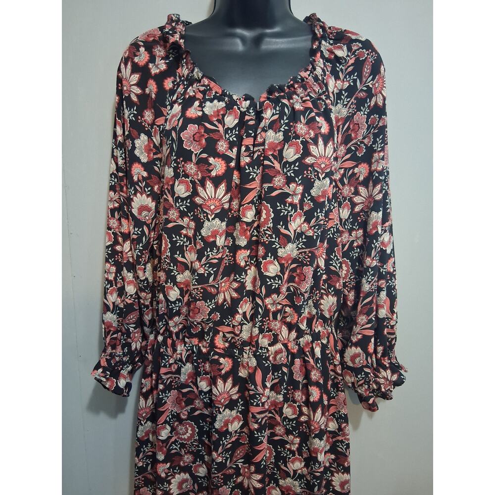 Talbots Dress Medium Long Floral Cottagecore Ruffled Neck & Sleeve Garden Party - Picture 3 of 13